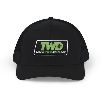 TWD Logo Snapback Trucker Cap | Green Embroidered Patch, Mesh Back