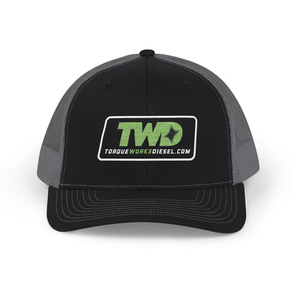 TWD Logo Snapback Trucker Cap | Green Embroidered Patch, Mesh Back