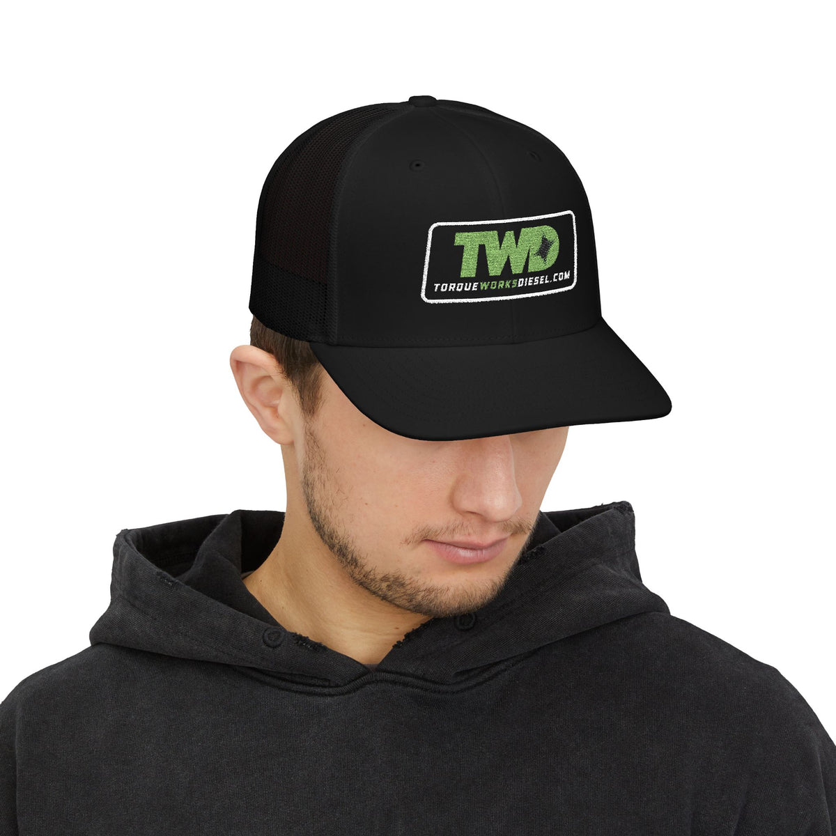 TWD Logo Snapback Trucker Cap | Green Embroidered Patch, Mesh Back