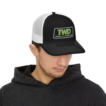 TWD Logo Snapback Trucker Cap | Green Embroidered Patch, Mesh Back